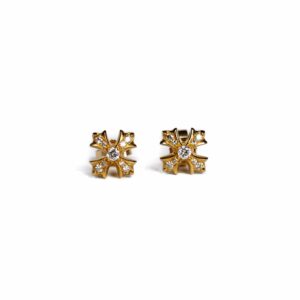 22K Gold CH Plus Stud Earrings With Diamonds